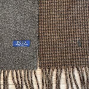 Polo Ralph Lauren Brown Wool Scarf Made in Italy Pony Reversible Unisex Muffler